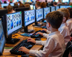 Hình ảnh về classroom setting with students learning on computers