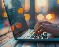 Hình ảnh về closeup of hands typing on a keyboard, representing IT skills