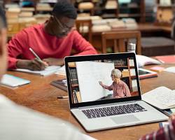 Hình ảnh về students learning online on laptops